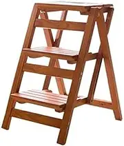 Step Stool Chair Wooden Folding Shelf Ladder Multi-Function Mobile Rack, 3 Steps