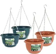 [4PCE] Garden Greens Hanging Planter Pots, Made from Premium Quality Plastic, Lightweight, Sturdy and Durable, Stylish and Economical, Strong Metal Hanging Hook, Sturdy Removable Metal Chain