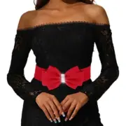 Women Bow Stretch Waist Belt Red Crystal Wide Dresses Belts Elastic Waistband...