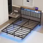 Queen Floating Bed Frame with RGB LED and Charging Station