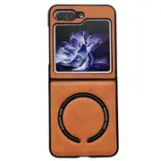 For Samsung Galaxy Z Flip5 Leather Pattern Magnetic MagSafe PU Back Phone Case Protective Cover (Brown)