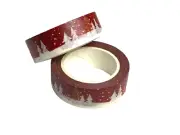 Sticker / Masking / Washi Tape - Winter Trees on Red & Snowy Landscape Christmas