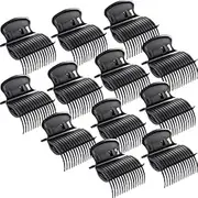 LALOCAPEYO 12Pcs Hot Roller Clips - Plastic Hair Curler Claw Clips for Small, Medium, Large Hair Rollers (Black)