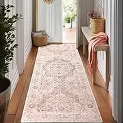 TUKDAK Vintage Runner Rugs for Hallway 60x180cm, Pink Boho Non-Slip Hallway Runner Rug, Washable Low Pile Floor Carpet for Entryway, Hall Carpet for Kitchen Bathroom Bedroom Doorway Laundry