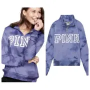 VS VICTORIAS SECRET PINK PERFECT QUARTER ZIP SWEATER JACKET LILAC TIE DYE XS