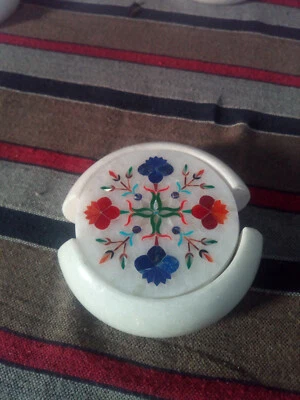 Marvelous Marble Inlay Tea Coffee Coaster Set Kitchen table use Home Decor p3