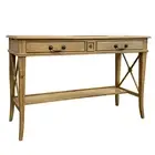 Hamptons Halifax Side Cross 2 Drawer Console Hall Table Natural Ash with Side