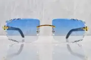 Cartier rimless buff horn C decor gold Diamond Cut sunglasses