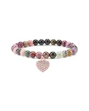 Liv Oliver 18K Plated 46.00 ct. tw. Tourmaline CZ Heart Charm Bracelet