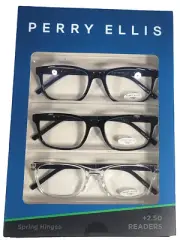Perry Ellis Premium Reading Glasses for Men 3 Pack +2.5 Blue, Black, Clear