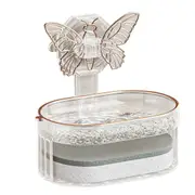 Double Layer Soap Holder Elegant Stylish Vacuum Suction Soap Dish Water Drainage Soap Tray with Sponge for Bathroom Kitchen White