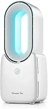 Bladeless Table Fan with 5 Colors Night LED Light and Rechargeable USB, Very Quiet with 3 Levels Wind Speed, Only 30cm Height Perfect for Bedroom Office Home