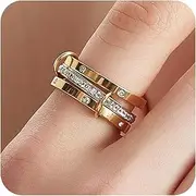[HOSICRON] Gold Stackable Rings for Women Non Tarnish, 18k Gold Plated Fashion Rings For Women, Silver Gold Multi Ring Mixed Metals Rings Set