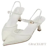 在飛比找Yahoo奇摩購物中心優惠-【Grace Gift】薛妞妞聯名-率性優雅繞踝網紗尖頭跟鞋