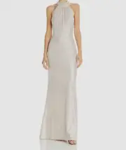 $220 Aidan Mattox Women's Beige Sleeveless Metallic Halter Gown Dress Size 0