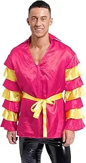 [Jhaoyu] Mens Rumba Salsa Dance Costume Sets Flare Sleeve V Neck Shirts With Belt Halloween Party