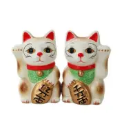 Japanese Maneki Neko - Magnetized Ceramic Salt & Pepper Shakers