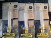 (3) GE LED Flickering Window Flameless Candle Battery Power W/ Timer, Gold Base