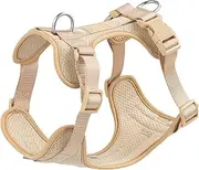 Wisedog Mesh Breathable Dog Harness: No Pull Harness with 3 Fast-Release Buckles Adjustable for Walking & Training for Small Medium Large Dogs (Sand Color, XS: Neck=10"-14"/Chest=11"-19")