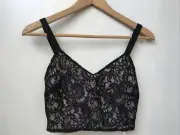 NWT EXPRESS Womens Black Beige Lace Overlay Crop Tank Top Ladder back XS NWT