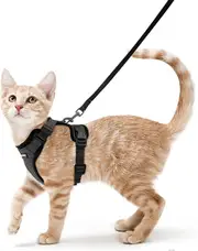 Cat Harness and Lead Set, Escape Proof Kitten Harness with Cat Leash Metal Ring, Lightweight Soft, Reflective Adjustable Vest Harnesses S, Black