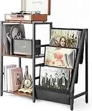 Bikoney Record Player Stand with 3-Tier Vinyl Record Shelf Storage for Up to 200 Albums, End Table for Living Room