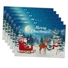 Placemats Set of 6 Washable Table Mats Christmas Santa Claus Deer and Snowman