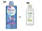 3X Biore and simple Cleansing products micellar water and eye makeup remover