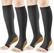[cerpite] Open Toe Compression Socks Women & Men-2 Pairs 15-20 mmHg Knee High Graduated Toeless Compression Socks