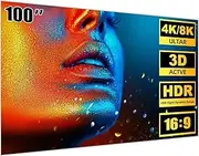 Screen 100/80 Inch HD Anti-Light Curtain Projector Screen 16:9 Indoor Ultraview Portable Foldable 3D 4K Projector Screen Projection Screens(100 inch)