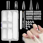 Fosoloni Pack of 100 Dual Nail Forms Set, Nail Extension Kit for Gel Nails, Acrylic Nails with 12 Nail Tips Clips, 1 Piece Dual-Ended Acrylic Painting Brush and 1 Piece Nail Files Nail Art Extension
