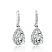 Sterling Silver Drop Earrings with Halo Pear Shaped Zulastone
