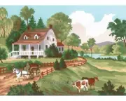 "Village" Printed Needlepoint Tapestry Canvas Collection D'art 6188