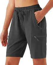 [FIRST WAY] Women's Hiking Cargo Shorts Quick Dry Lightweight 9'' Bermuda Shorts with Zipper Pockets for Golf Active