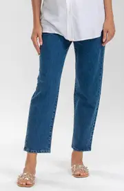 PIETRO BRUNELLI MATERNITY Ankle Straight Leg Maternity Mom Jeans in Medium Blue at Nordstrom, Size Small