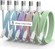 6Pack [MFi Certified] for iPhone Charger 3/3/6/6/6/9 FT Long Lightning Cable Fast USB Charging High Speed Data Cord Compatible iPhone 14 13 12 11 Pro Max XR XS X 8 7 6 Plus SE - Pastel Cute Colors