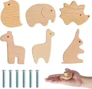 Wooden Animal Drawer Knobs Decorative Wood Dresser Knobs with Screws Dresser Pulls Wood Marine Woodland Animals Knobs Furniture Knobs Nursery Wardrobe Cabinet Handles for Decor (6 Pack of Style B)