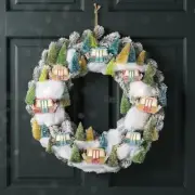 Anthropologie Light-Up Gondola Wreath Holidays Flocked Whimsical NEW IN BOX