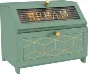 Double Layer Bread Box with Golden Trim for Kitchen Countertop, Wooden Green1