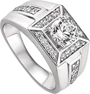 [Generic] SweetJew Mens Moissanite Wedding Band Mens Jewellery 925 Sterling Silver Ring For Men 2cttw D Color VVS1 Clarity Brilliant Round Cut Promise Rings for Him Size 8-13, Silver, Moissanite