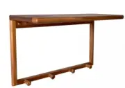 Haven Acacia Bath Shelf with Towel Hooks NEW IN BOX WAS $90