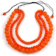 [Avalaya] Chunky 3 Strand Layered Resin Beaded Necklace, Cord Necklace in Orange/60cm-70cm/Adjustable, cords Resin