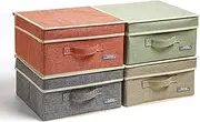 Storage Bins Fabric Foldable Boxes with Lids and Handle Closet Organizer Clothes Basket Toys Cube Container 4 -Pack Medium Linen Gray Red Green Apricot