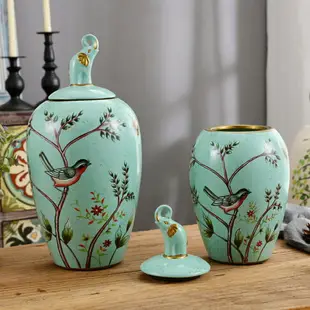 歐式美式陶瓷儲物罐將軍罐裝飾擺件電視柜酒柜客廳插花花瓶擺設
