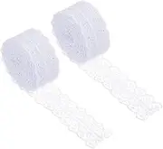uxcell 1.2 Inch x 11 Yards Lace Trim Ribbon, 2pcs Non-Stretch Lace Sewing Roll Gift Package Floral Wrapping for Party Home Decoration Dress Craft, White