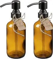 ALTGLAS Sarajevo Soap Dispenser Set Made of Brown Glass Bottle with 304 Stainless Steel Pump Head in Matte Black (2 Pieces of 250 ml)