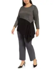 MSRP $76 Alfani Plus Size Colorblocked Asymmetrical Sweater Black Size 3X