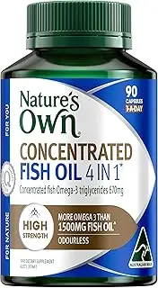 [Nature's Own] 4 in 1 Concentrated Fish Oil Capsules 90 - Naturally Derived Omega 3 - Supports Mental Function - Maintains healthy Nervous System Function, Heart, & Eye Health - Odourless Formula