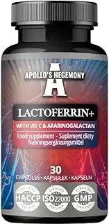 Lactoferrin+ 100 mg - with Vitamin C and Arabinogalactan - 30 Vegan Capsules - 1 Month Supply - For Enhanced Immunity and Iron Absorption - by Apollo's Hegemony