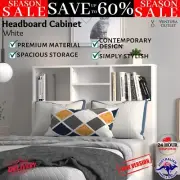 Headboard With Storage Cabinet White 100x19cm Engineered Wood Modern Bedhead NEW